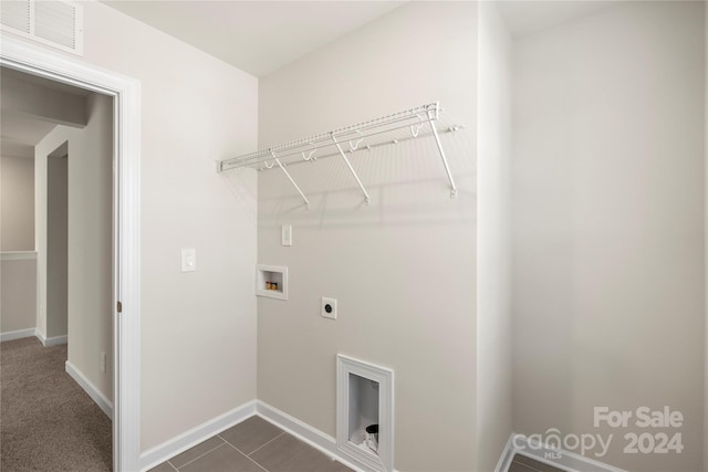 laundry area with dark colored carpet, washer hookup, and hookup for an electric dryer