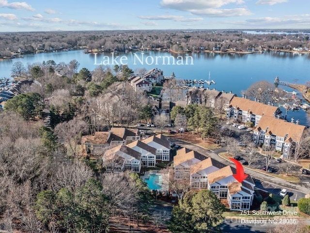 drone / aerial view featuring a water view