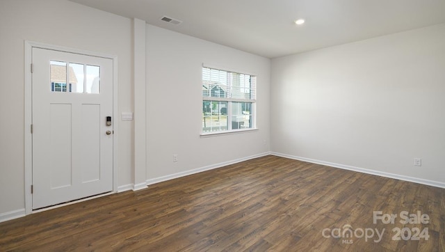 entryway featuring a wealth of natural light and dark hardwood / wood-style floors