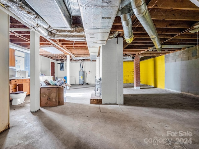 basement with water heater