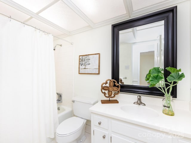 full bathroom featuring vanity, toilet, and shower / bathtub combination with curtain