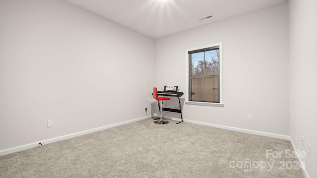 unfurnished room with light carpet