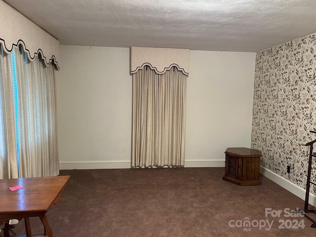 carpeted empty room with a textured ceiling