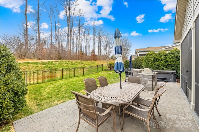 view of patio featuring a hot tub