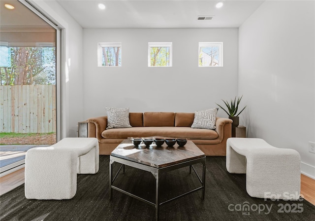 living room featuring dark hardwood / wood-style flooring