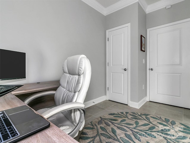 tiled office space with ornamental molding