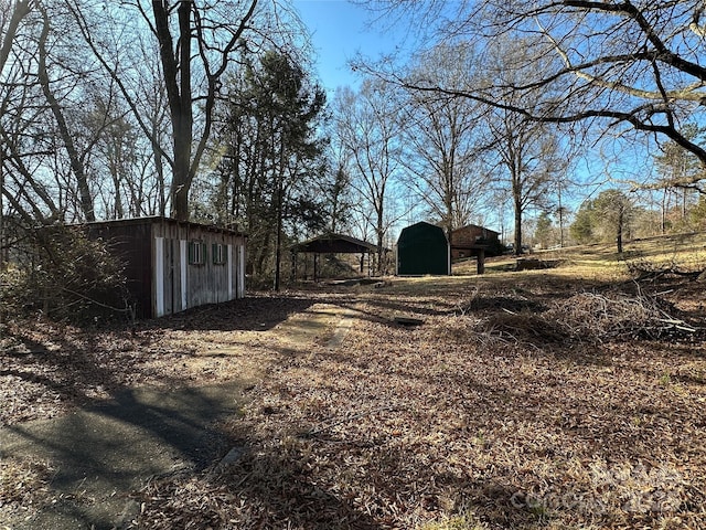 view of yard featuring a storage unit