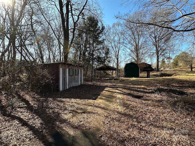 view of yard with a storage shed