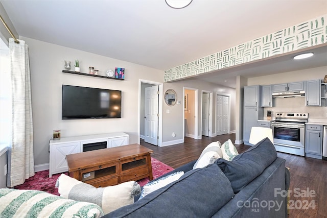 living room with dark hardwood / wood-style floors