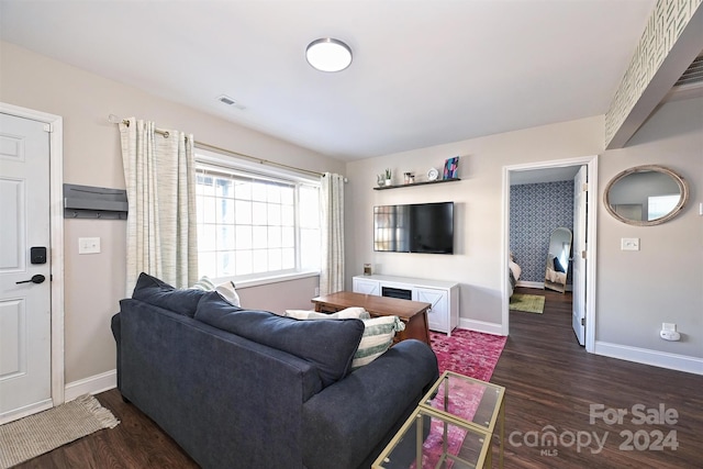 living room featuring dark hardwood / wood-style flooring