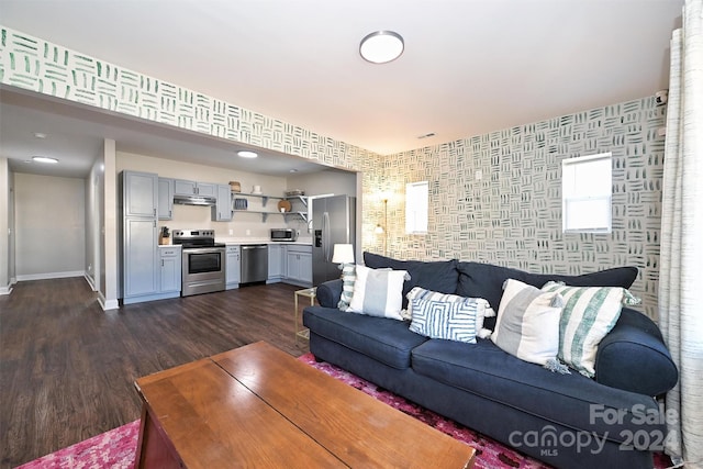 living room featuring dark hardwood / wood-style floors