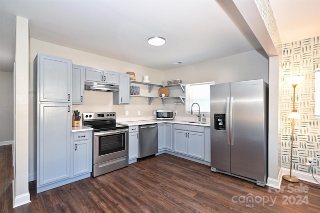 kitchen featuring dark hardwood / wood-style flooring, sink, and appliances with stainless steel finishes