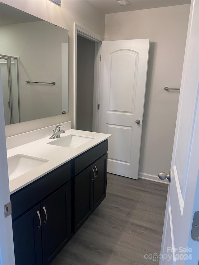 bathroom featuring vanity and wood-type flooring