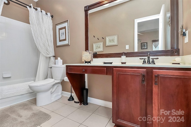 full bathroom featuring tile patterned floors, vanity, toilet, and shower / bathtub combination with curtain