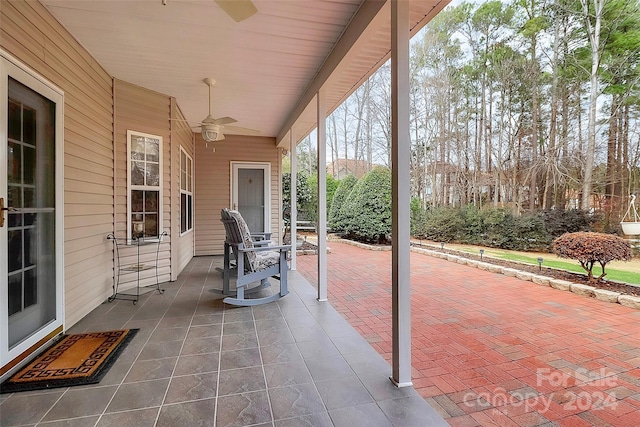 view of patio / terrace featuring ceiling fan and covered porch