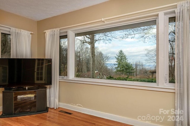 entryway featuring hardwood / wood-style floors and a textured ceiling