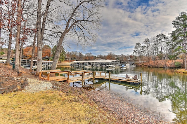 view of dock with a water view