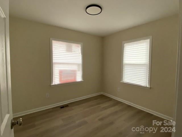 empty room featuring a healthy amount of sunlight and wood-type flooring