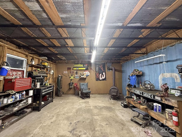 basement with a workshop area