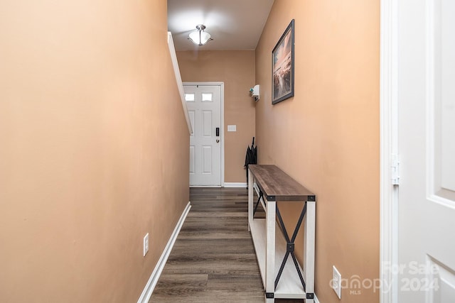 entryway with dark hardwood / wood-style flooring