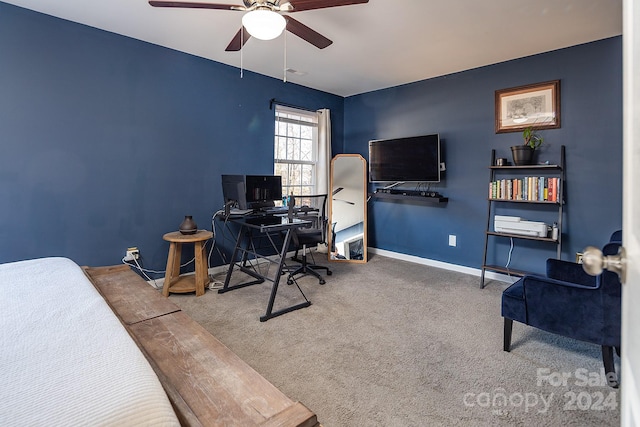 office space featuring ceiling fan and carpet floors