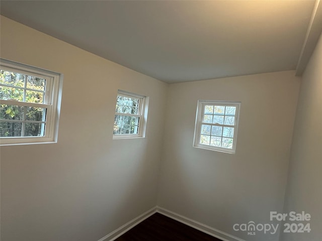 spare room with dark hardwood / wood-style flooring