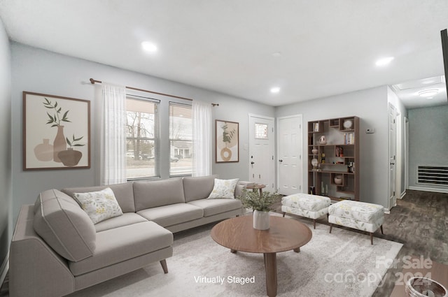 living room with hardwood / wood-style floors