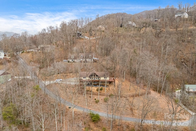 drone / aerial view featuring a mountain view