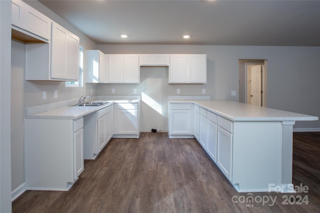 kitchen featuring white cabinets, dark hardwood / wood-style flooring, and sink