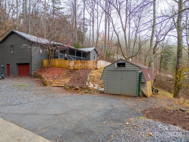 exterior space with a garage