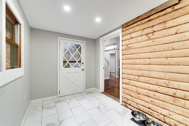 entryway with log walls