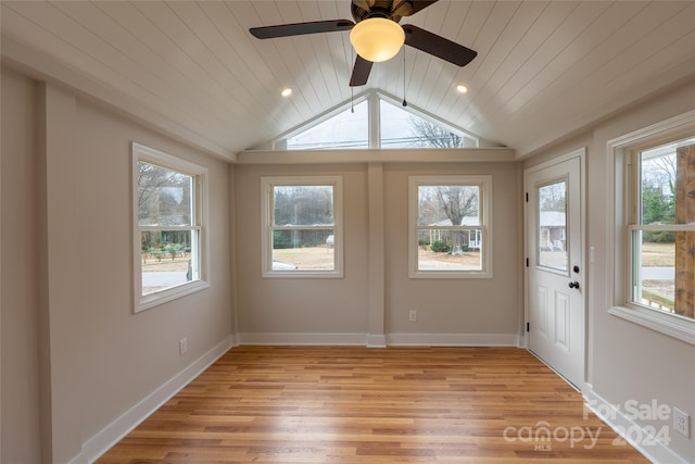 unfurnished sunroom featuring a healthy amount of sunlight and wood ceiling