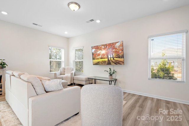 living room with light wood-type flooring