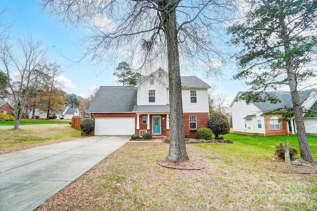 view of front of house with a front lawn and a garage