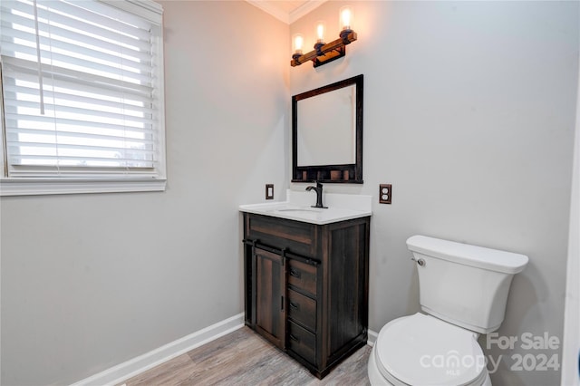 bathroom featuring hardwood / wood-style floors, vanity, and toilet