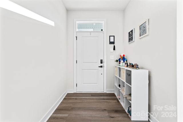 doorway to outside featuring dark wood-type flooring