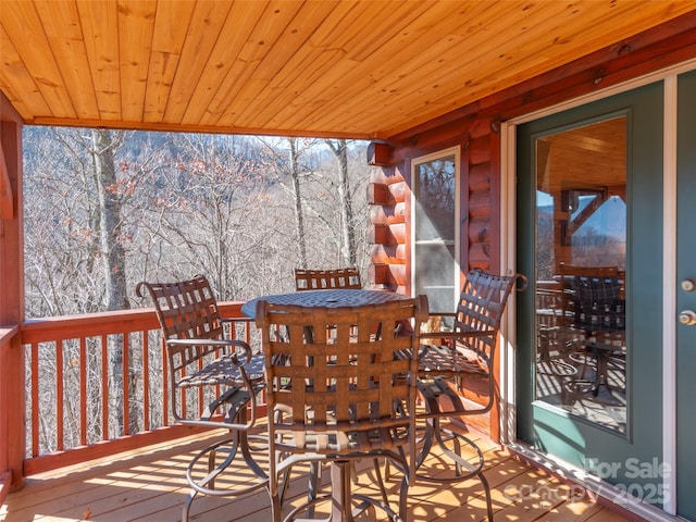 view of snow covered deck