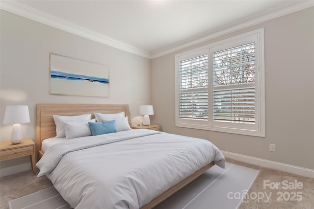 bedroom featuring carpet and ornamental molding