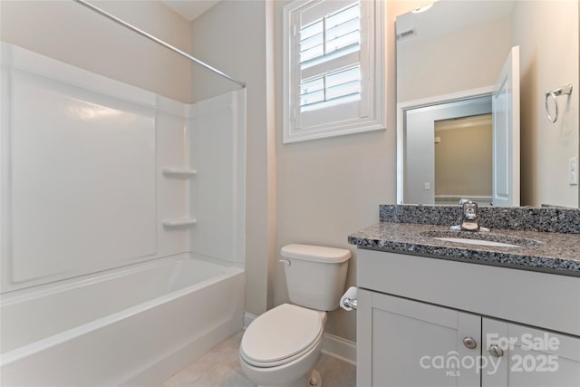 full bathroom with tile patterned floors, vanity, toilet, and shower / bath combination