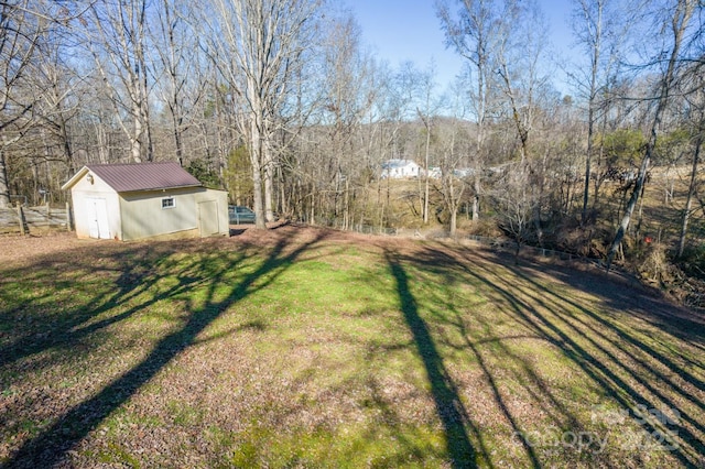 view of yard with a storage shed