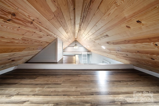 bonus room featuring wood-type flooring, lofted ceiling, and wood ceiling