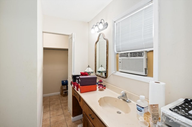 bathroom featuring vanity, tile patterned floors, and cooling unit