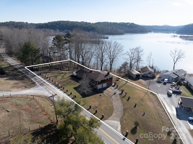 aerial view featuring a water view