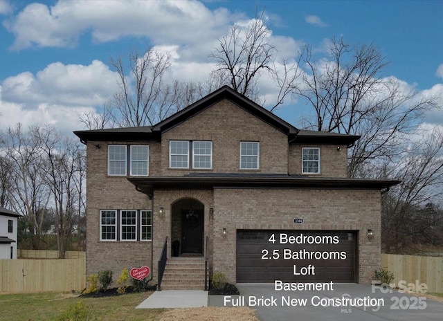 1304 Pleasant Plains Rd, Matthews, NC 28105 - traditional home with a garage, concrete driveway, and brick siding