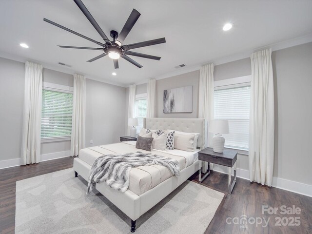 1304 Pleasant Plains Rd, Matthews, NC 28105 - bedroom with wood finished floors, baseboards, recessed lighting, and ceiling fan