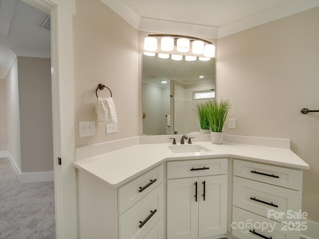 1304 Pleasant Plains Rd, Matthews, NC 28105 - bathroom featuring vanity, ornamental molding, and baseboards
