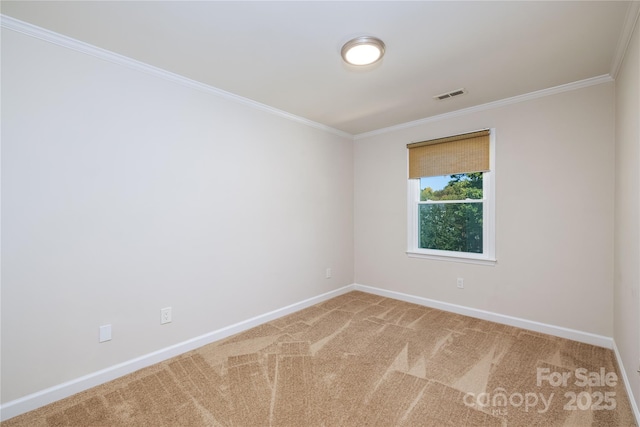 carpeted spare room featuring ornamental molding