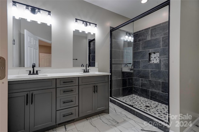 bathroom featuring vanity and walk in shower