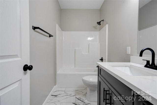 full bathroom featuring shower / bathing tub combination, vanity, and toilet