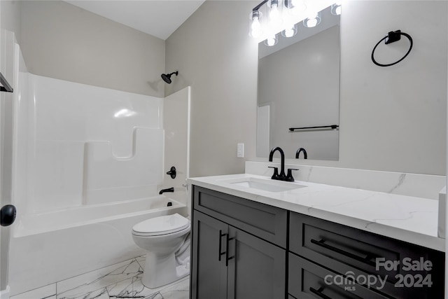 full bathroom featuring vanity, toilet, and shower / washtub combination